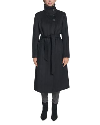 Asymmetric Belted Wool Blend Coat