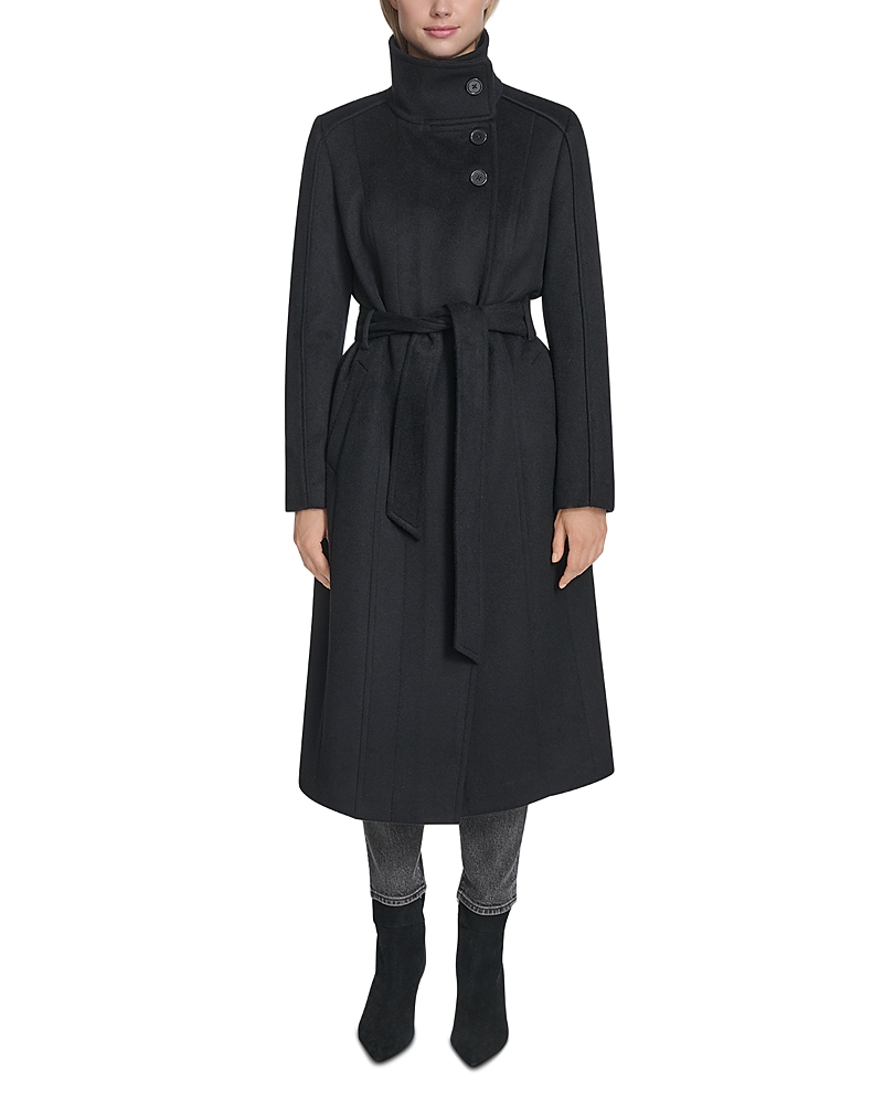 Cole Haan Asymmetric Belted Wool Blend Coat
