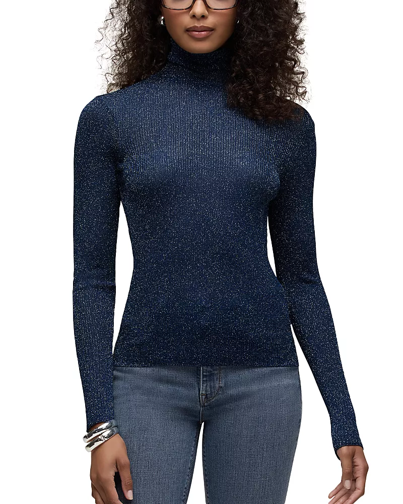 Hudson Tanya Metallic Knit Turtleneck Top
