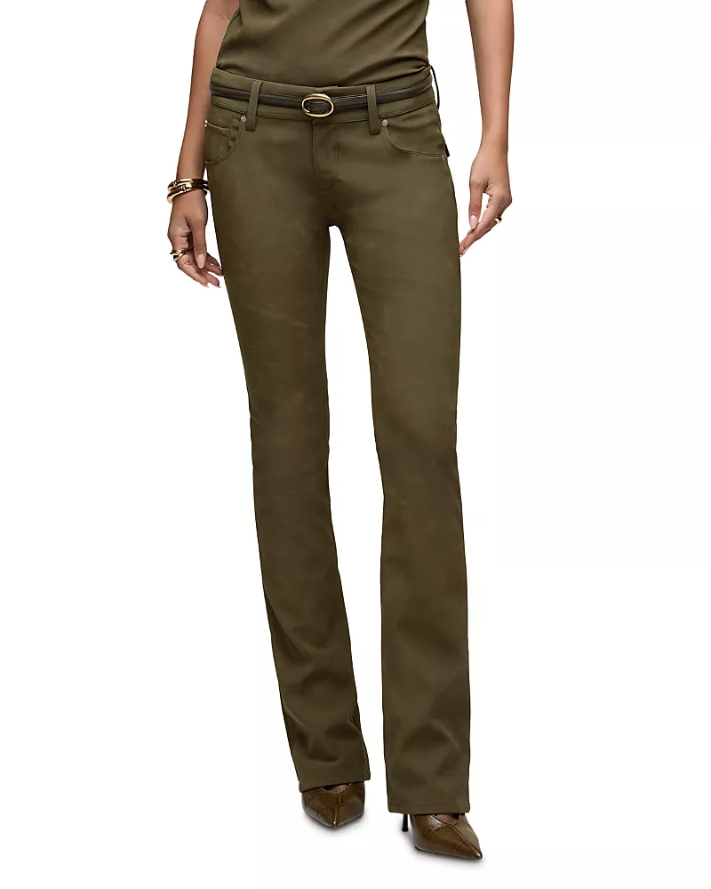 Hudson Beth Faux Suede Low Rise Baby Bootcut Jeans in Washed Green