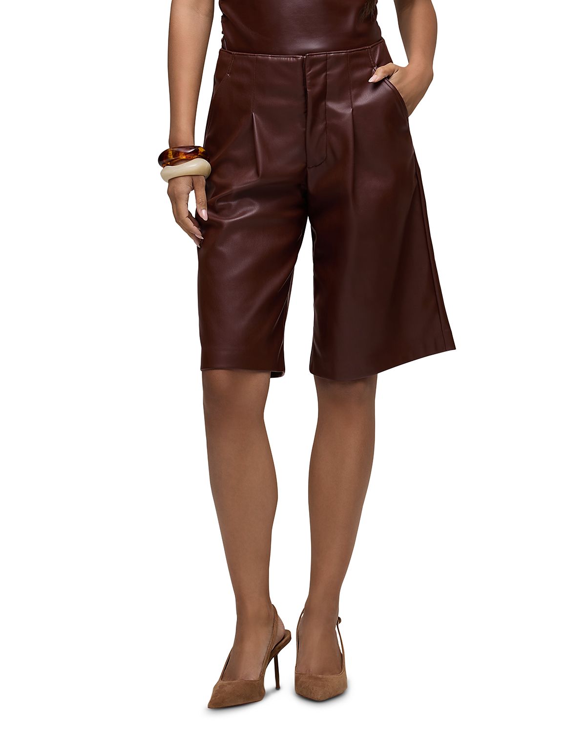 Hudson Faux Leather Pleated Trouser Shorts