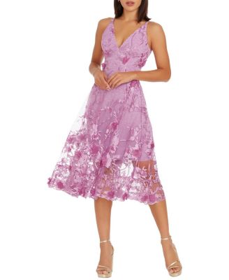 Audrey 3D Floral Embroidered V-Neck Dress