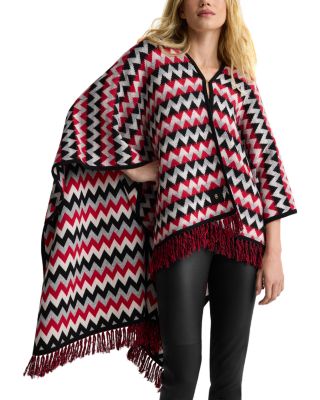 ZigZag Stripes Frayed Hem Poncho