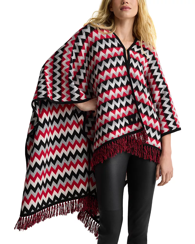 St. John ZigZag Stripes Frayed Hem Poncho