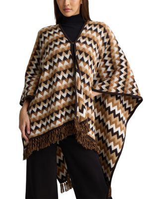 ZigZag Stripes Frayed Hem Poncho