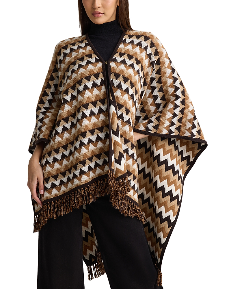 St. John ZigZag Stripes Frayed Hem Poncho