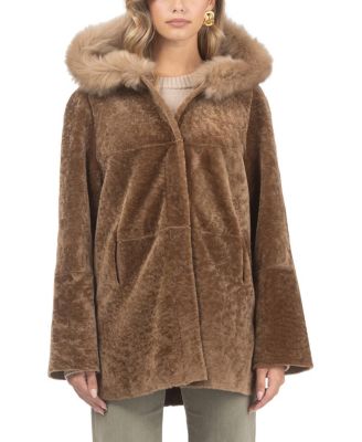  Reversible Textured Shearling Lamb Parka with Merinillo Shearling Lamb Hood Trim