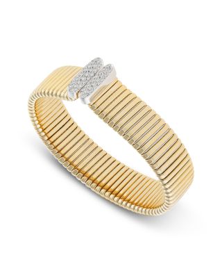 18K Yellow Gold Via Mercanti Diamond Kiss Tubogas Bangle Bracelet, 0.40 tcw