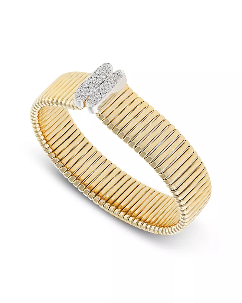 Alberto Milani 18K Yellow Gold Via Mercanti Diamond Kiss Tubogas Bangle Bracelet, 0.40 tcw