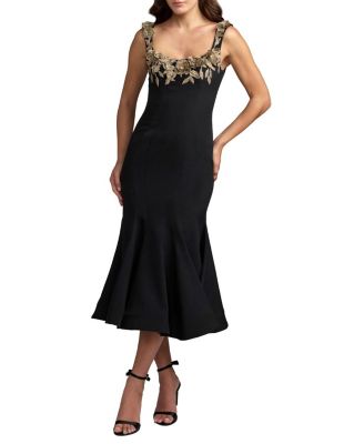 Sleeveless Crepe Mermaid Midi Dress With Flowers