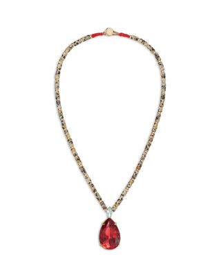 Roxanne Assoulin The Large Pear Crystal Dalmatian Jasper Beaded Pendant Necklace, 17