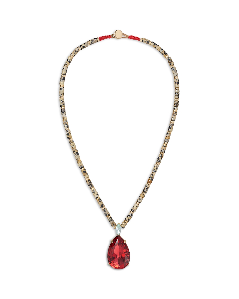 Roxanne Assoulin The Large Pear Crystal Dalmatian Jasper Beaded Pendant Necklace, 17
