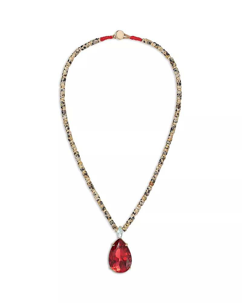 Roxanne Assoulin The Large Pear Crystal Dalmatian Jasper Beaded Pendant Necklace, 17