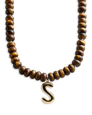 Baublebar Initial Tiger's Eye Beaded Pendant Necklace, 17