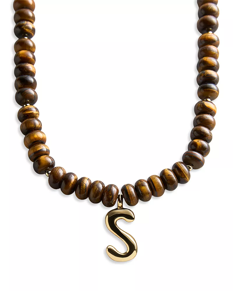 Baublebar Initial Tiger's Eye Beaded Pendant Necklace, 17