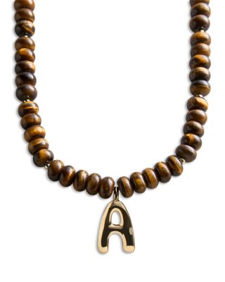 Initial Tiger's Eye Beaded Pendant Necklace, 17-20"