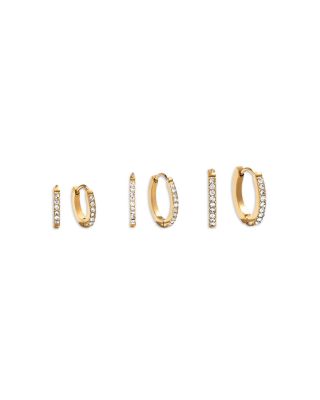 Verbena Pav&eacute; Huggie Hoop Earrings, Set of 3
