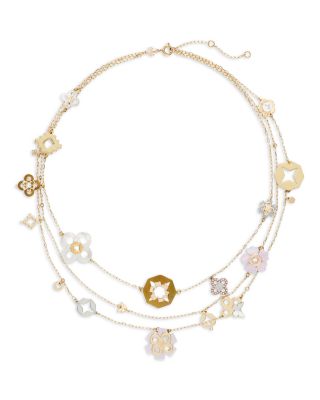 Forget Me Not 18K Yellow Gold Plated Multi Strand Necklace, 17.5-19.5"