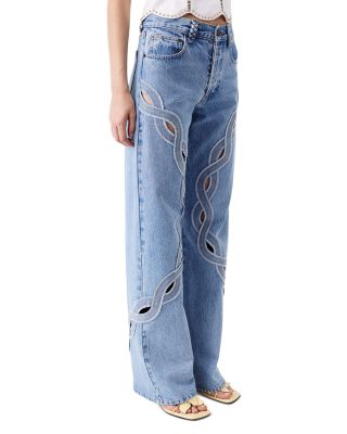 Cotton Blend Mid Rise Straight Jeans in Blue