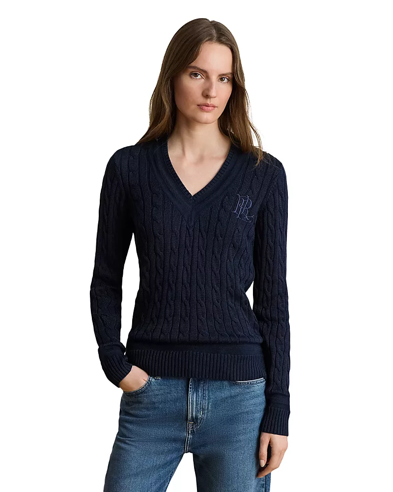 Lauren Ralph Lauren V Neck Cable Knit Cricket Sweater