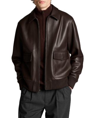 Leather Point Collar Aviator Bomber Jacket