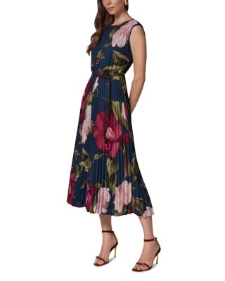 Printed Chiffon Pleated A Line Midi Dress - thumbnail 3