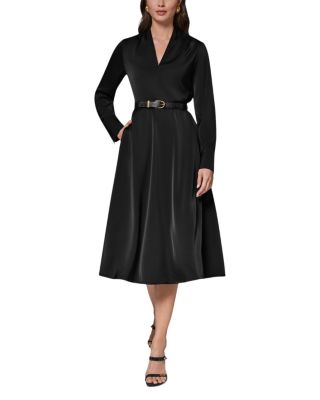Satin A Line Belted Midi Dress