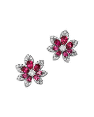 18K White Gold Rubellite & Diamond Tiara Stud Earrings