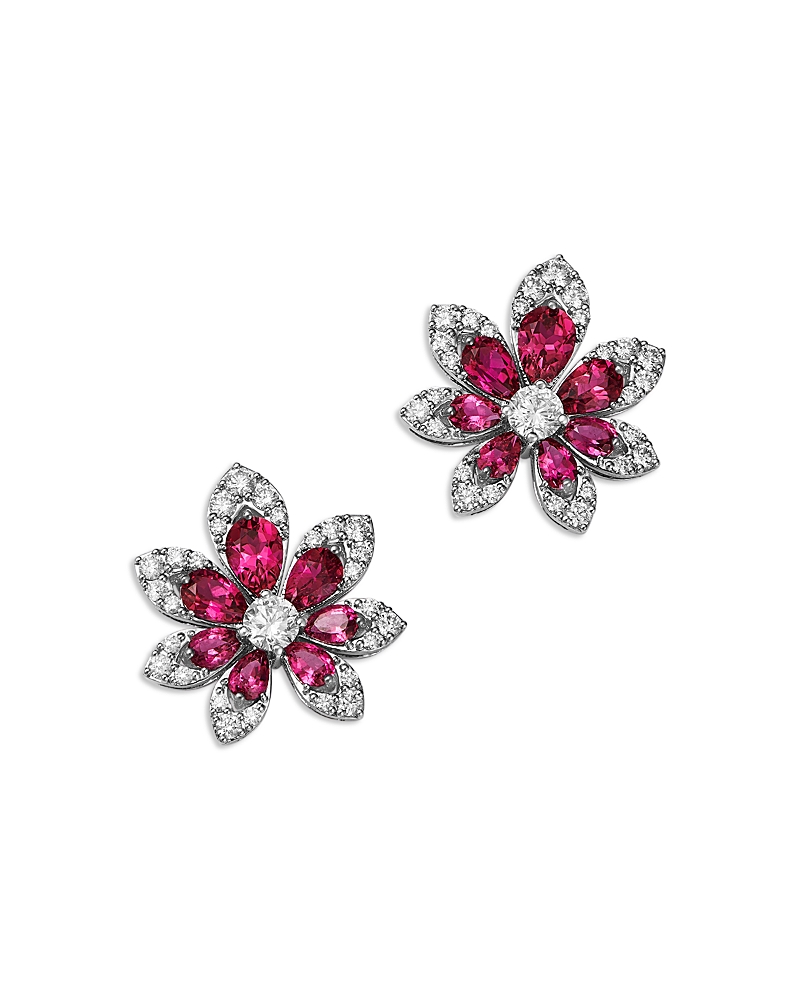 Roberto Coin 18K White Gold Rubellite & Diamond Tiara Stud Earrings