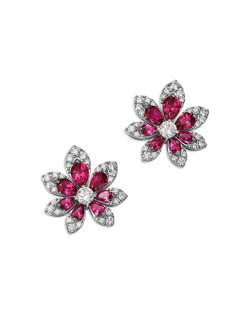 Roberto Coin 18K White Gold Rubellite & Diamond Tiara Stud Earrings