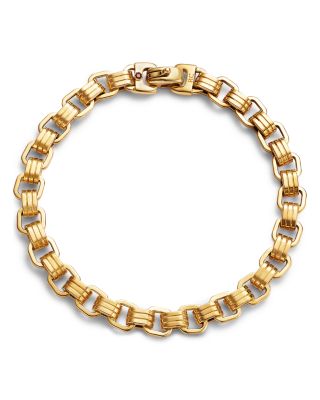 18K Yellow Gold Men's Ridged Link Chain Bracelet