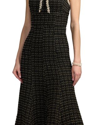 Boucle Strapless A-Line Midi Dress with Bow Detail