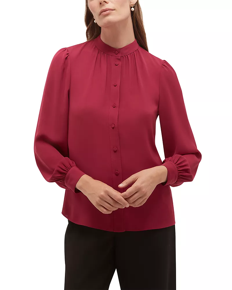 Hobbs London Betty Button Front Blouson Sleeve Blouse