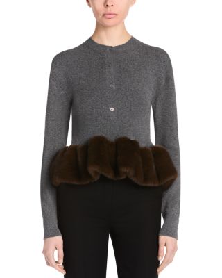 Wool Blend Faux Fur Trim Sweater