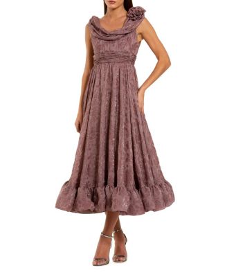 Burnout Chiffon Sleeveless Cowl Neck Midi Dress