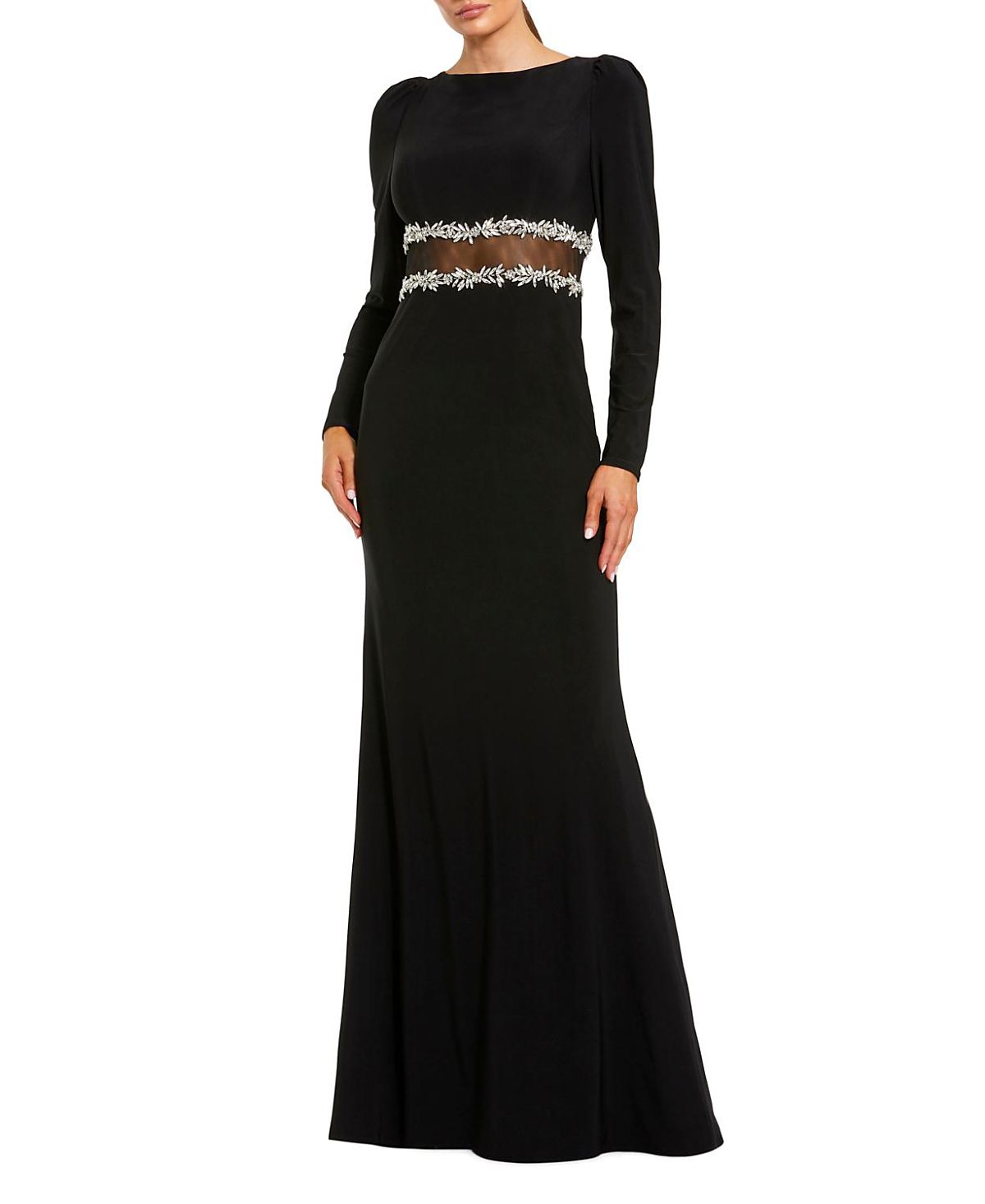 Mac Duggal Long Sleeve Jersey Gown With Jewel Detail