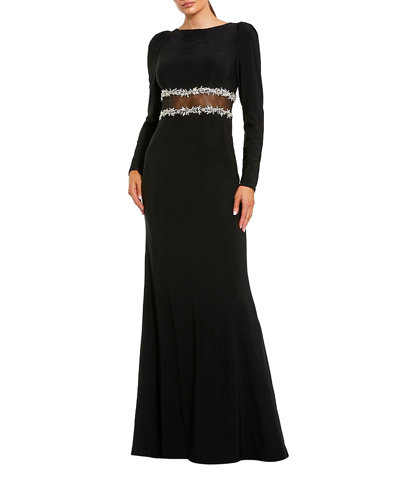 Mac Duggal Long Sleeve Jersey Gown With Jewel Detail