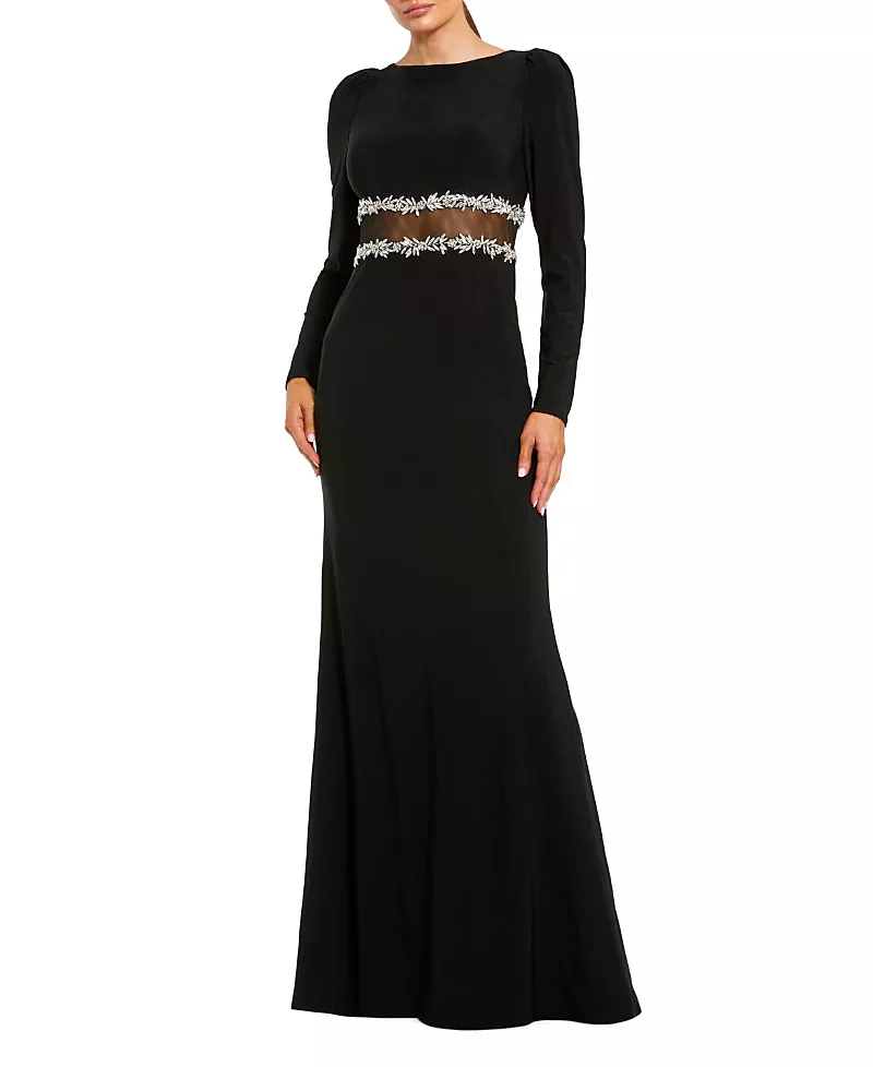 Mac Duggal Long Sleeve Jersey Gown With Jewel Detail