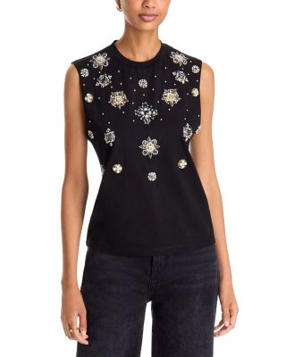 Alice and Olivia Micah Cotton Embellished Sleeveless Top