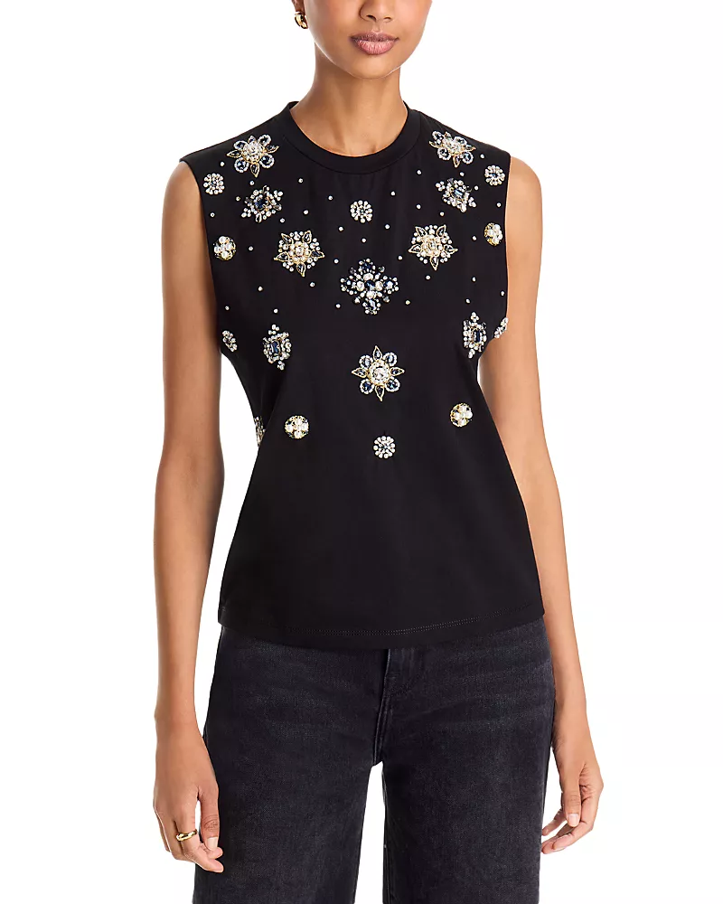 Alice and Olivia Micah Cotton Embellished Sleeveless Top