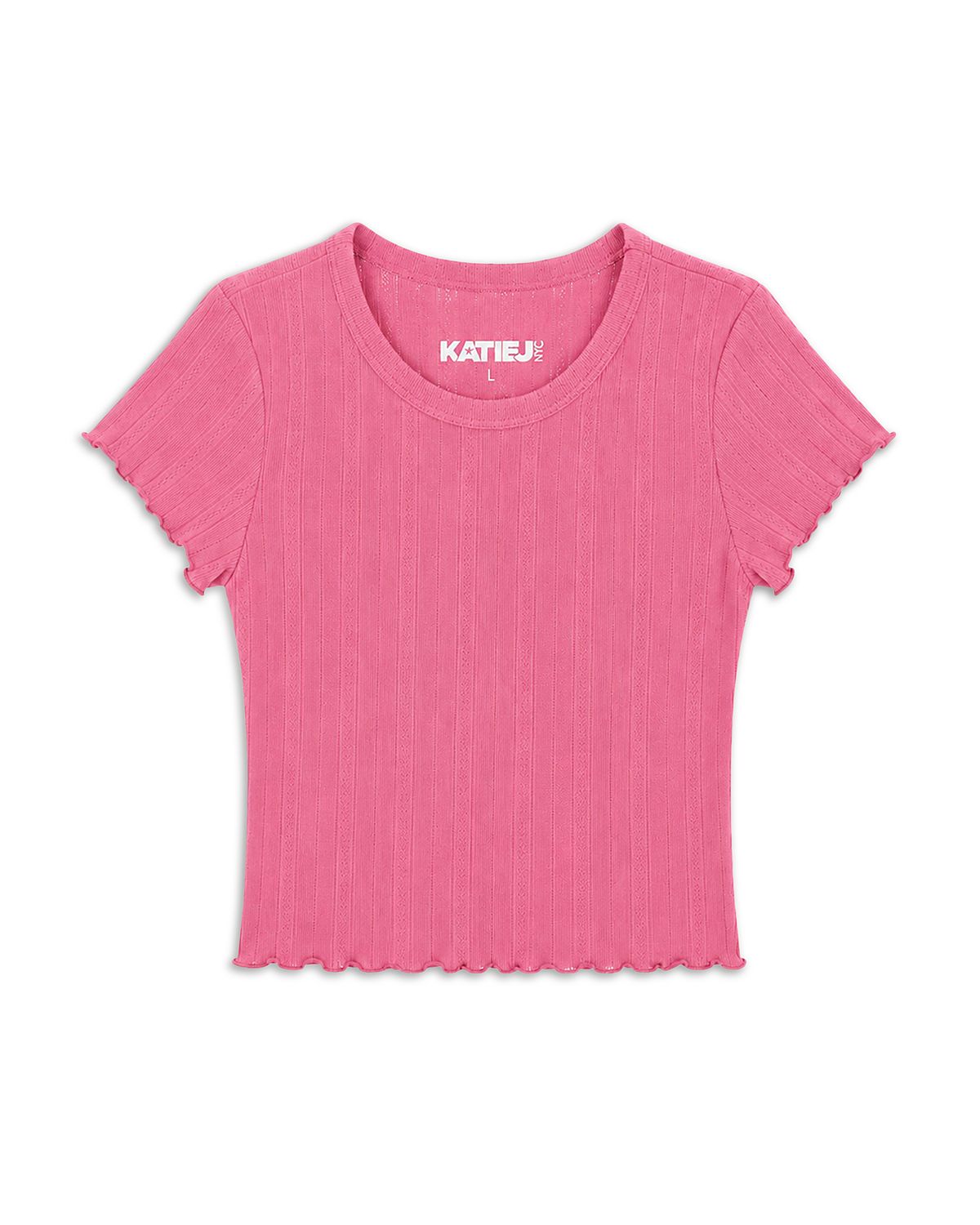 KatieJnyc Girls' Marina Tween Solid Pointelle Cotton Tee - Big Kid
