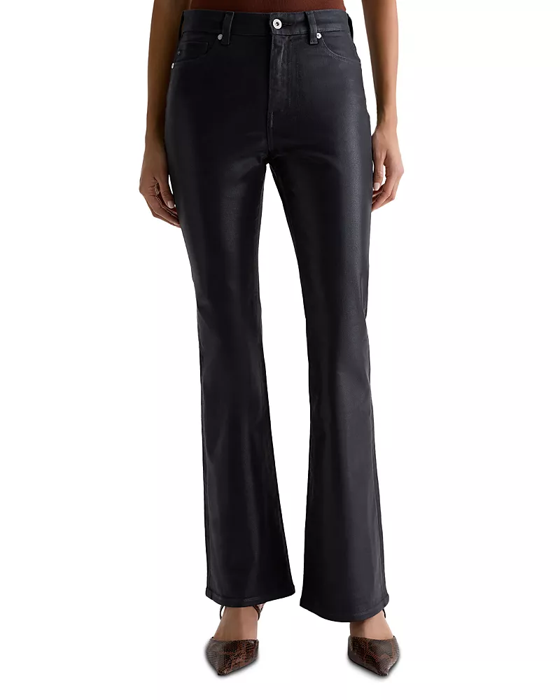 Ag Farrah Leatherette Coated High Rise Bootcut Jeans in Leatherette Super Black