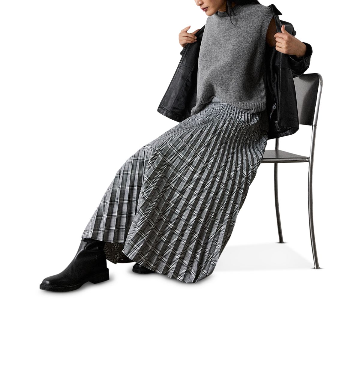 Petites Check Pleated Midi Skirt thumbnail 4