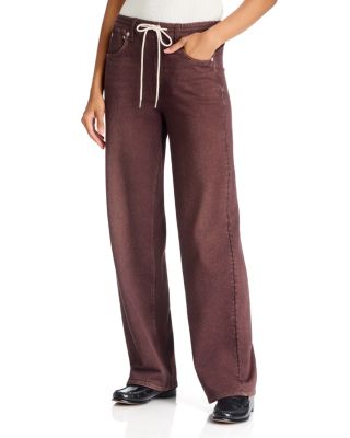 Miramar Terry Drawstring High Rise Wide Leg Sweatpant Jeans in Chocolate