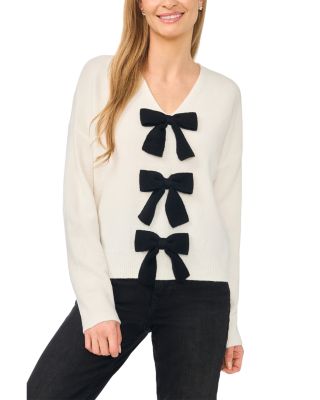 Bow Trim V Neck Sweater
