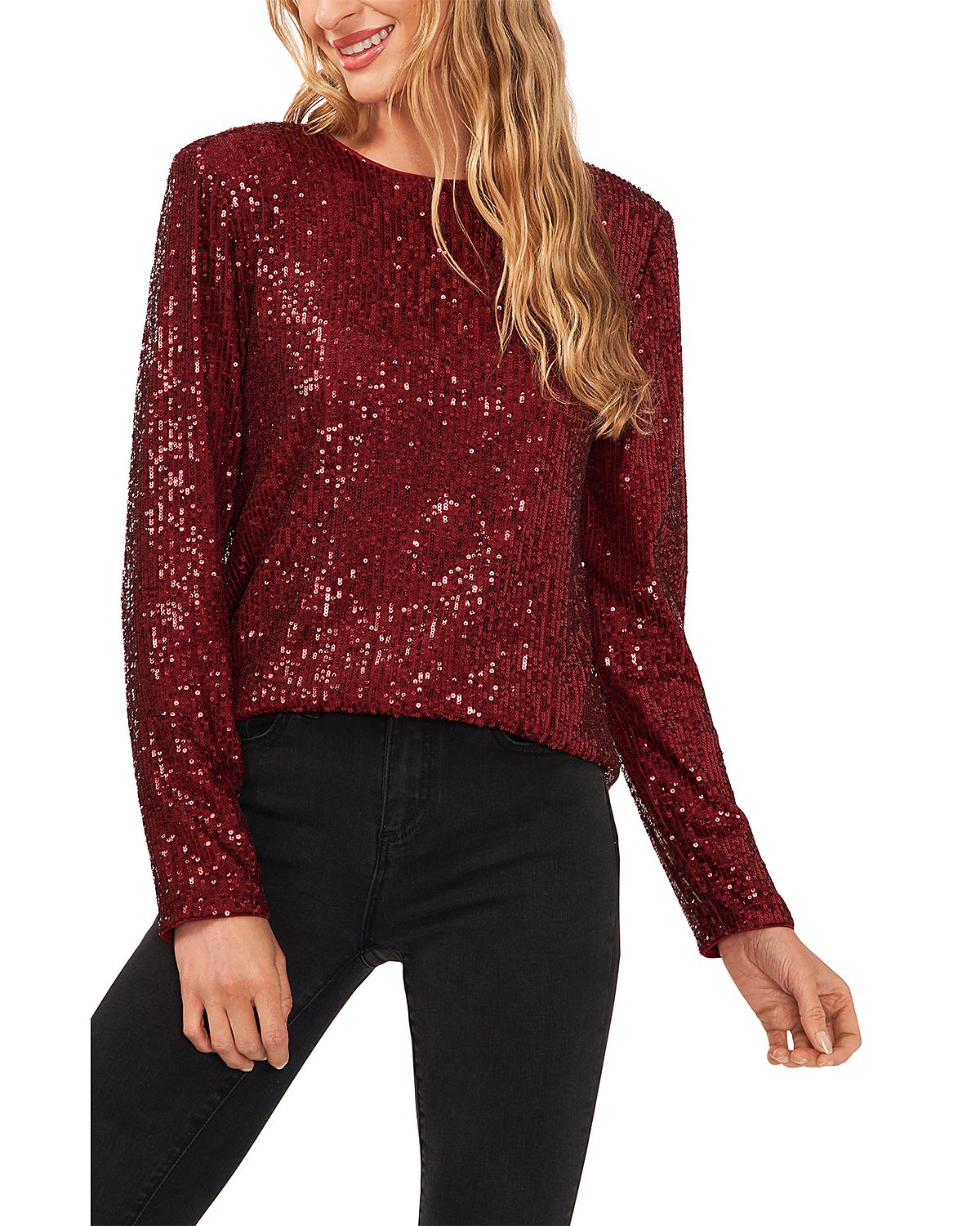 CeCe Sequin Long Sleeve Top