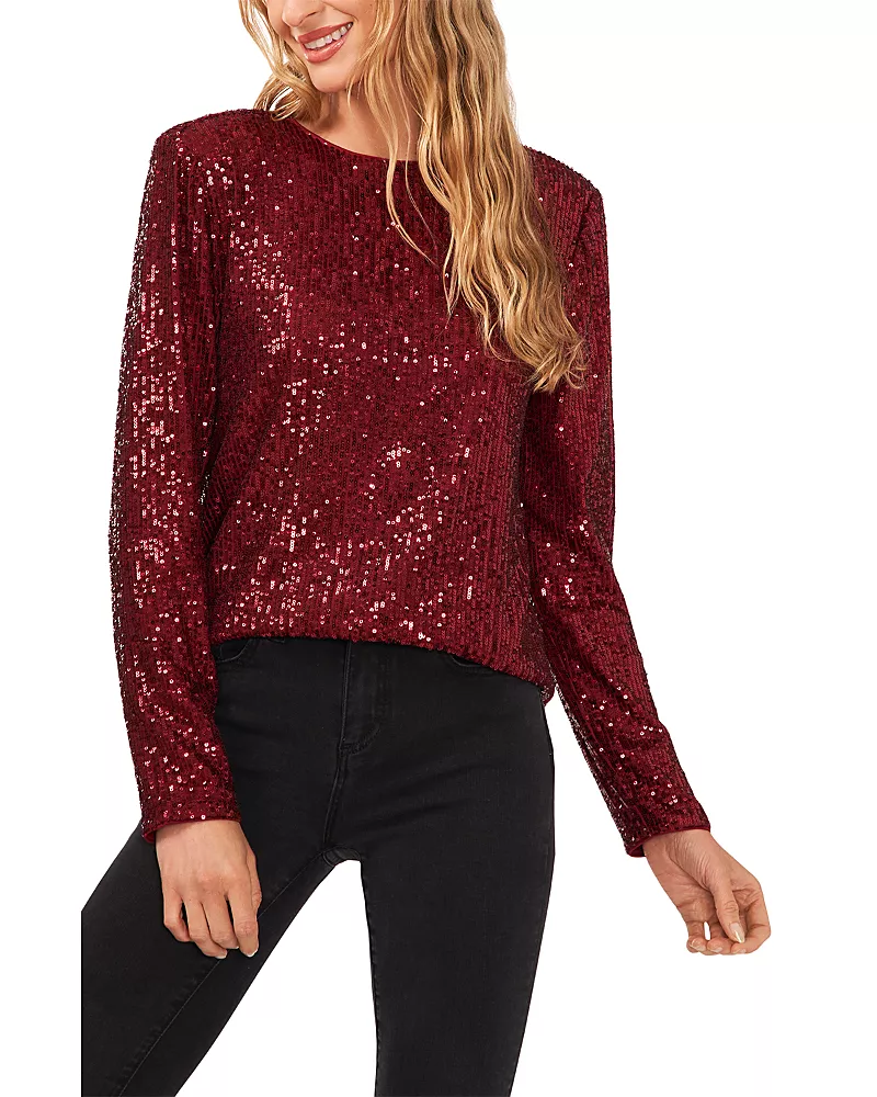 CeCe Sequin Long Sleeve Top