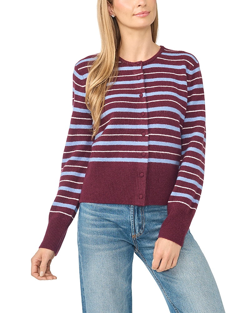 CeCe Striped Crewneck Cardigan