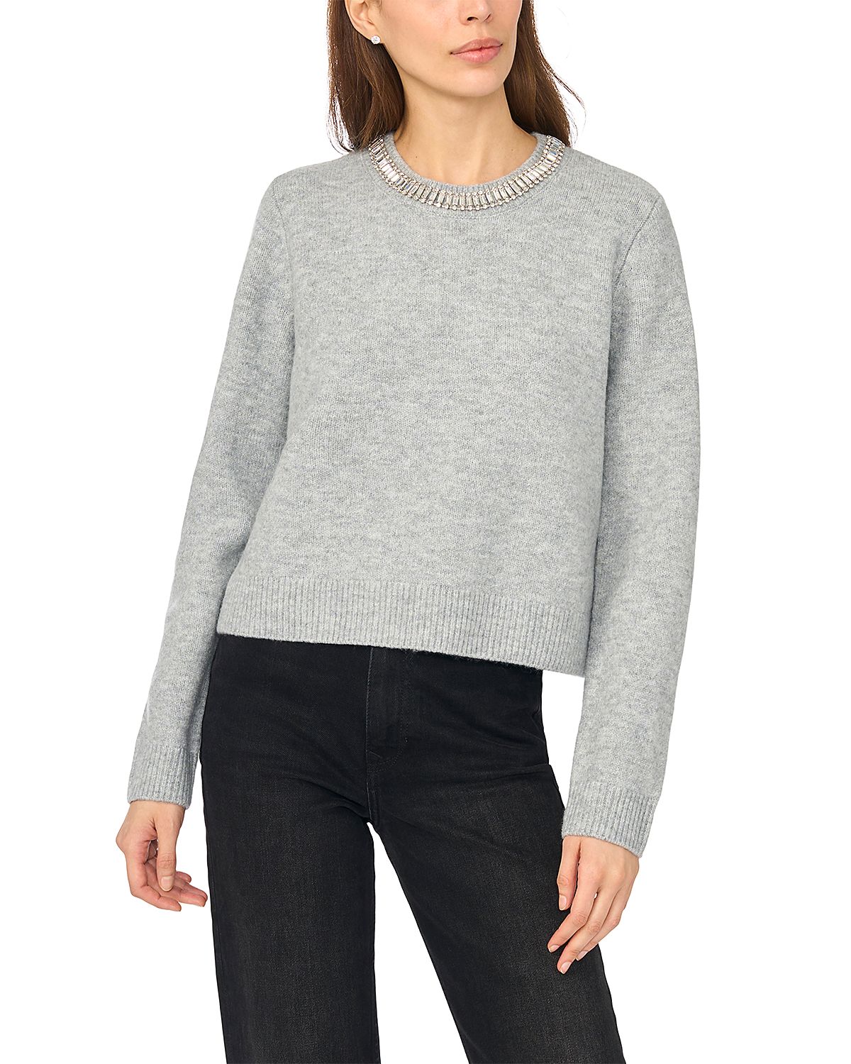 CeCe Rhinestone Collar Crewneck Sweater