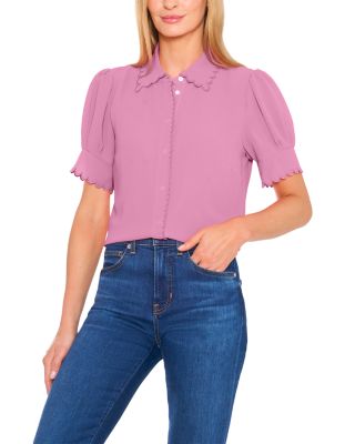 Scalloped Button Front Blouse